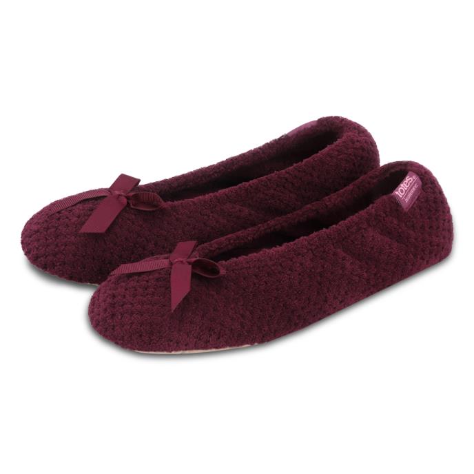 Isotoner® Ladies Popcorn Terry Ballet Slipper Burgundy Extra Image 1